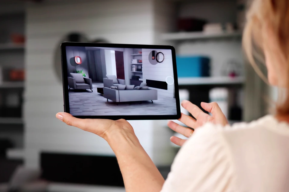 Interface utilisateur moderne en 3D sur fond violet dégradé avec éléments UI flottants